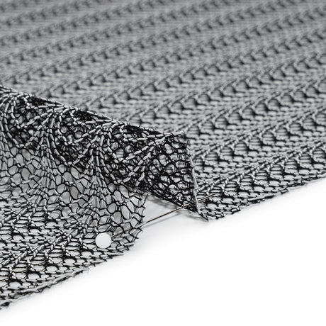 Rayon and Nylon Corded Lace with Little Scallop Finished Edges - Black and White Archway Stripes
