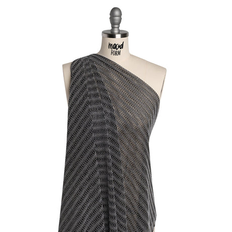 Rayon and Nylon Corded Lace with Little Scallop Finished Edges - Black and White Archway Stripes