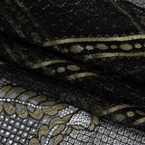 Metallic Re-Embroidered Raschel Lace - Black and Gold Stripes and Diamond Lattice with Floral Border