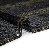 Metallic Re-Embroidered Raschel Lace - Black and Gold Stripes and Diamond Lattice with Floral Border