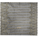 Metallic Re-Embroidered Raschel Lace - Black and Gold Stripes and Diamond Lattice with Floral Border