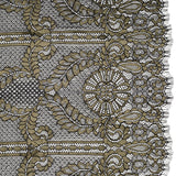 Metallic Re-Embroidered Raschel Lace - Black and Gold Stripes and Diamond Lattice with Floral Border