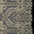 Metallic Re-Embroidered Raschel Lace - Ivory and Gold Stripes and Diamond Lattice with Floral Border