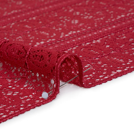 Re-Embroidered Lace with Finished Edges - Red Bug Floral Medallion Stripes