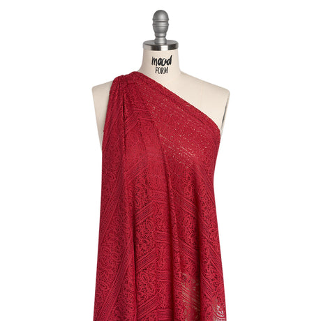 Re-Embroidered Lace with Finished Edges - Red Bug Floral Medallion Stripes