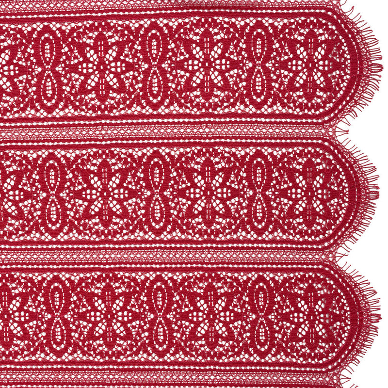 Re-Embroidered Lace with Finished Edges - Red Bug Floral Medallion Stripes
