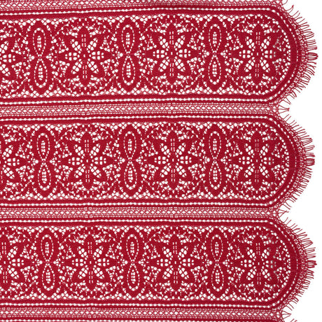 Re-Embroidered Lace with Finished Edges - Red Bug Floral Medallion Stripes