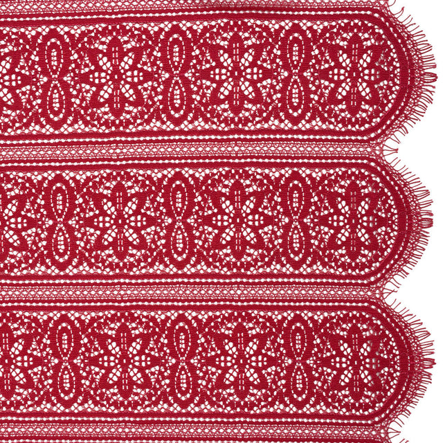 Re-Embroidered Lace with Finished Edges - Red Bug Floral Medallion Stripes