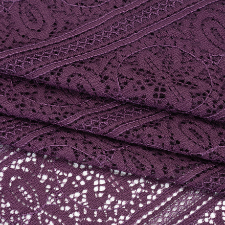 Re-Embroidered Lace with Finished Edges - Shadow and Purple Floral Medallion Stripes