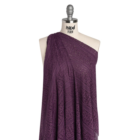 Re-Embroidered Lace with Finished Edges - Shadow and Purple Floral Medallion Stripes