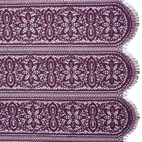 Re-Embroidered Lace with Finished Edges - Shadow and Purple Floral Medallion Stripes