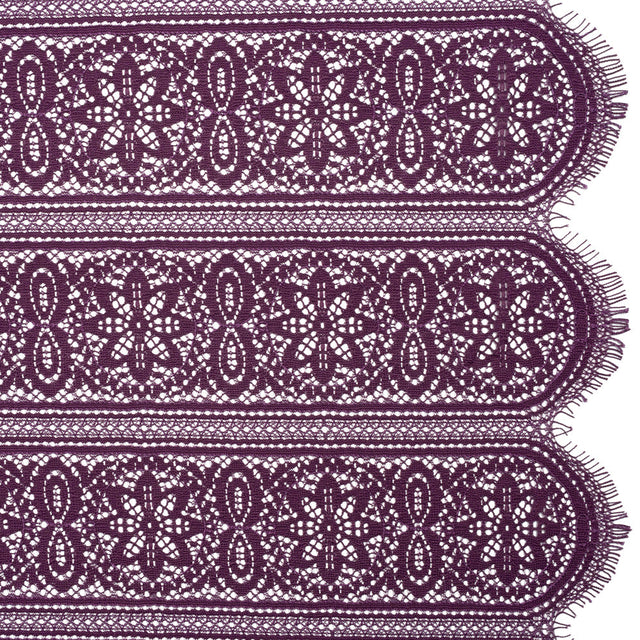 Re-Embroidered Lace with Finished Edges - Shadow and Purple Floral Medallion Stripes