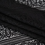 Re-Embroidered Lace with Finished Edges - Black Floral Medallion Stripes