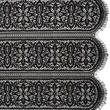 Re-Embroidered Lace with Finished Edges - Black Floral Medallion Stripes