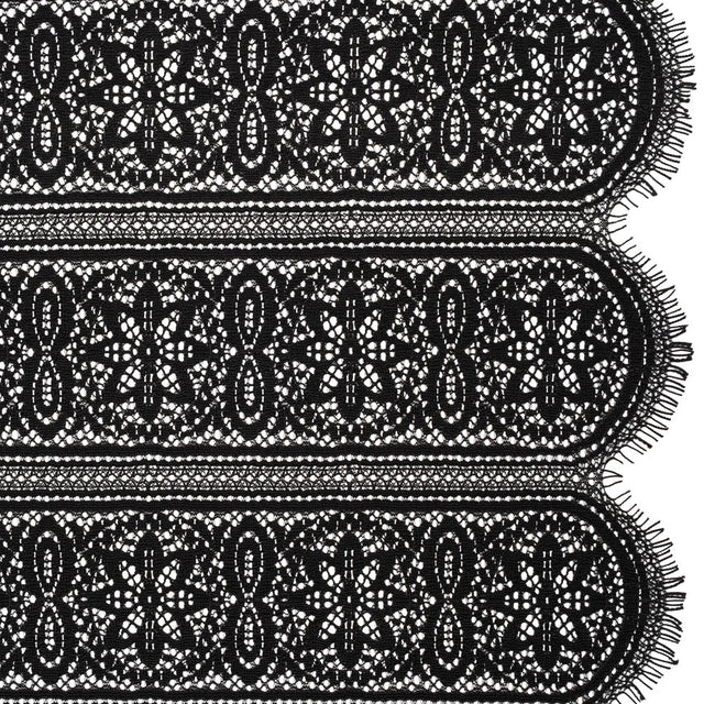 Re-Embroidered Lace with Finished Edges - Black Floral Medallion Stripes