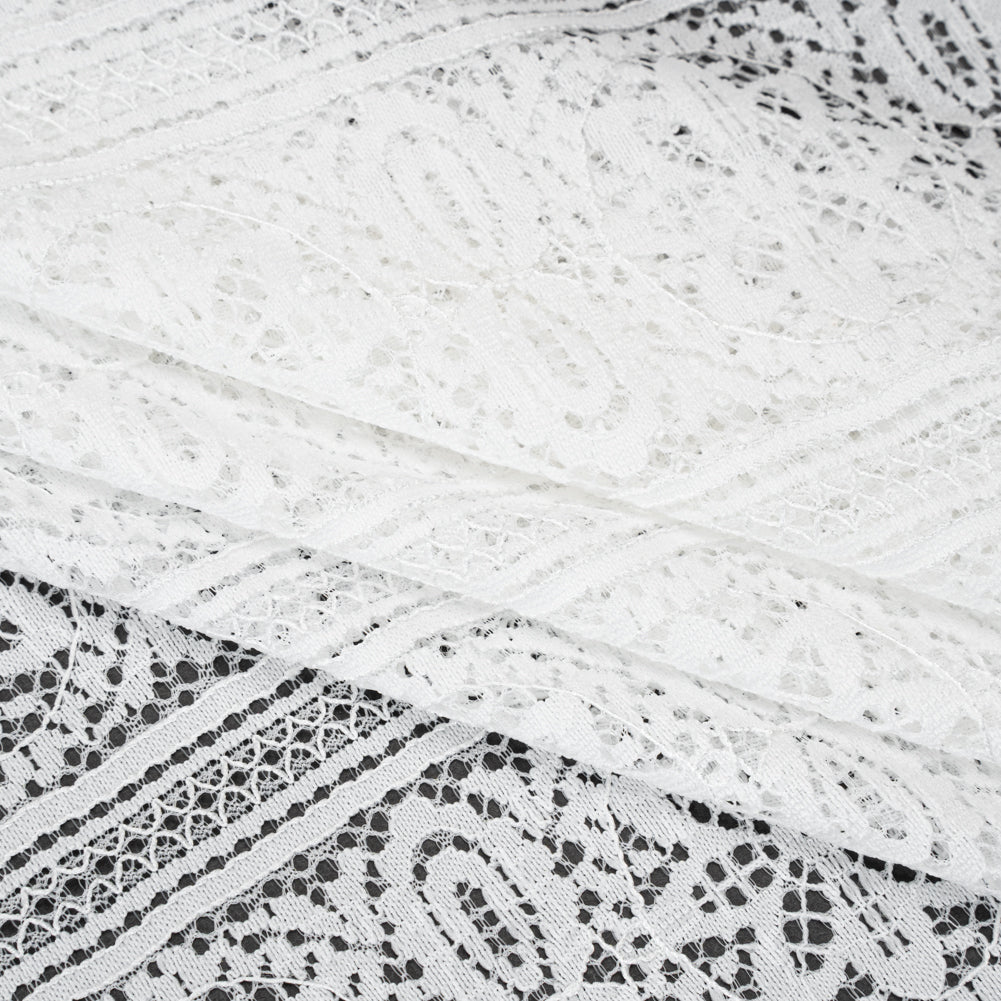 Re-Embroidered Lace with Finished Edges - Ivory Floral Medallion Stripes