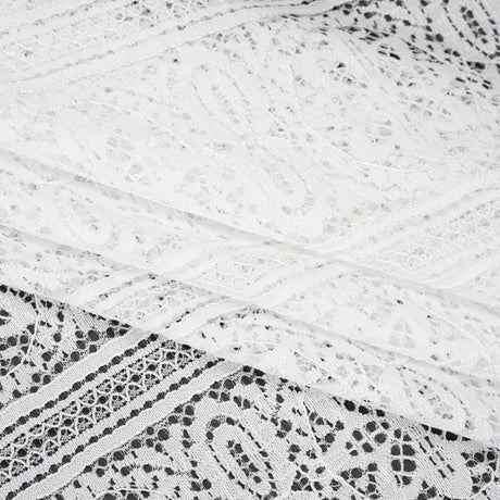 Re-Embroidered Lace with Finished Edges - Ivory Floral Medallion Stripes