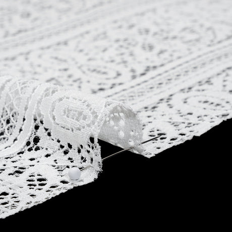 Re-Embroidered Lace with Finished Edges - Ivory Floral Medallion Stripes