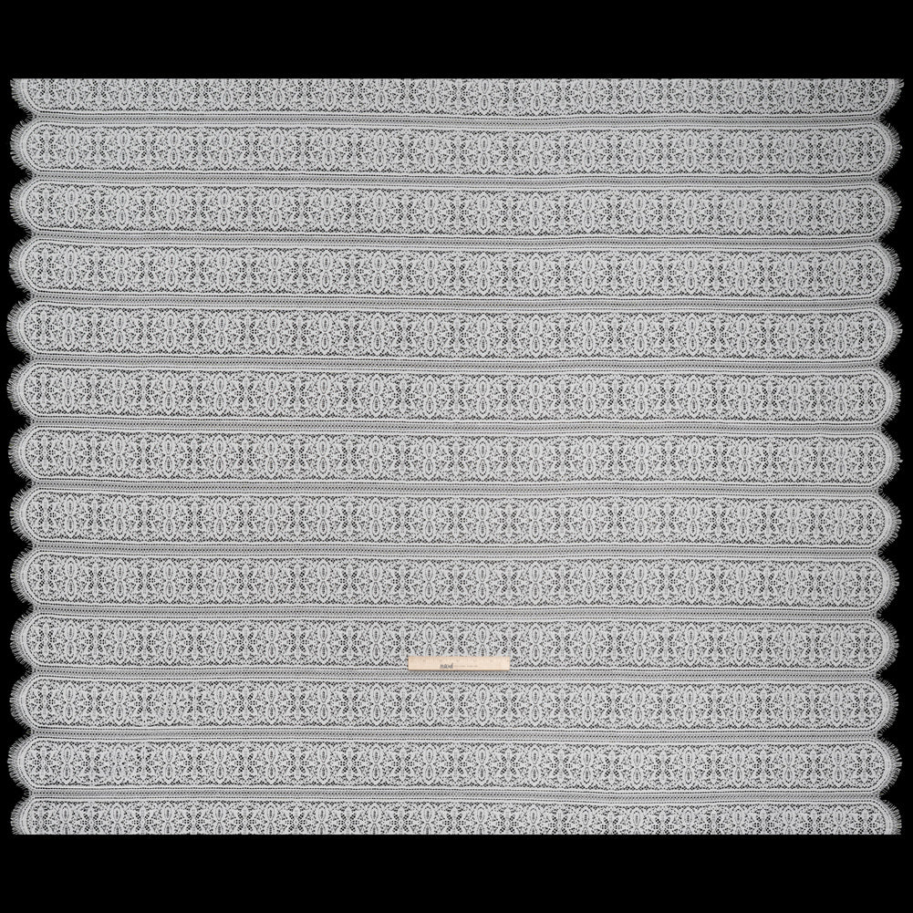 Re-Embroidered Lace with Finished Edges - Ivory Floral Medallion Stripes
