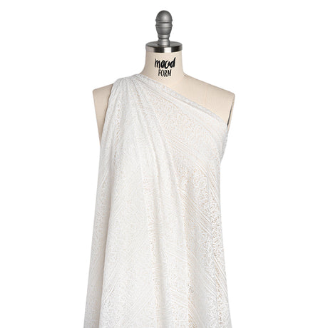 Re-Embroidered Lace with Finished Edges - Ivory Floral Medallion Stripes