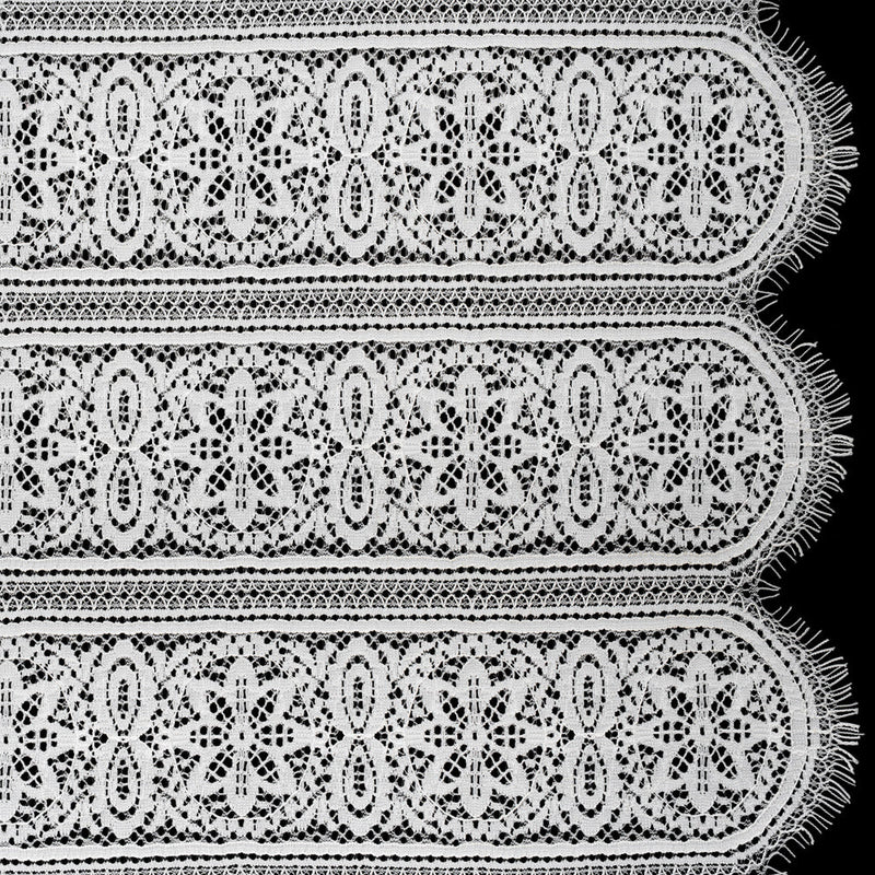 Re-Embroidered Lace with Finished Edges - Ivory Floral Medallion Stripes