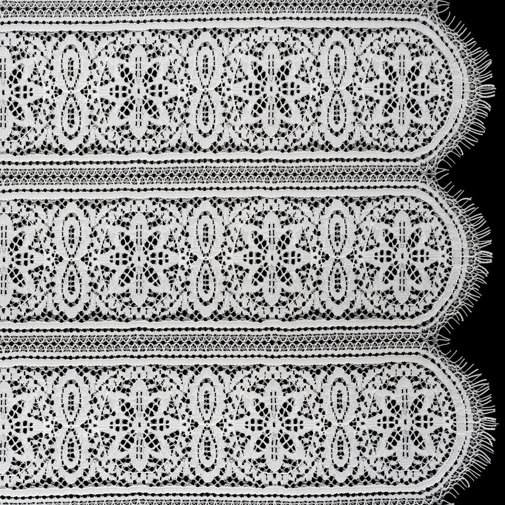 Re-Embroidered Lace with Finished Edges - Ivory Floral Medallion Stripes