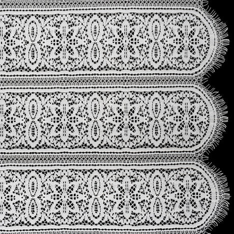 Re-Embroidered Lace with Finished Edges - Ivory Floral Medallion Stripes