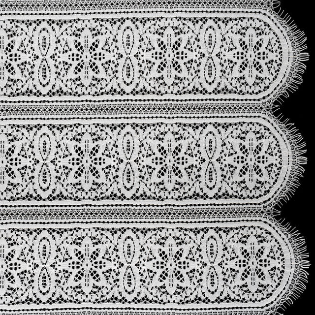 Re-Embroidered Lace with Finished Edges - Ivory Floral Medallion Stripes