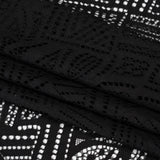 Raschel Lace with Organic Finished Edges - Black Geometry and Leaves