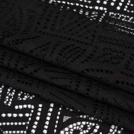 Raschel Lace with Organic Finished Edges - Black Geometry and Leaves