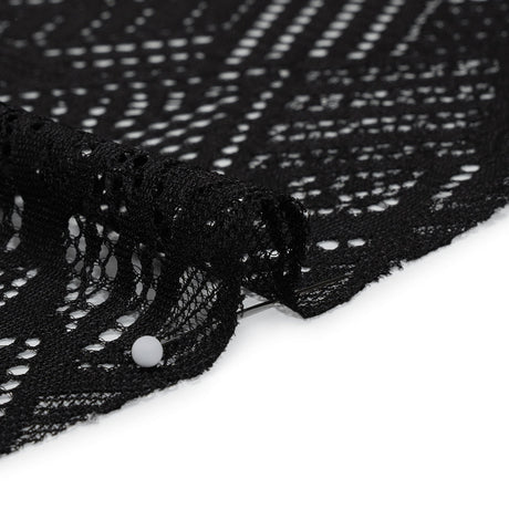 Raschel Lace with Organic Finished Edges - Black Geometry and Leaves
