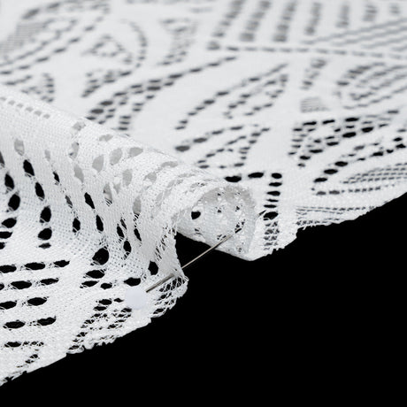 Raschel Lace with Organic Finished Edges - Ivory Geometry and Leaves