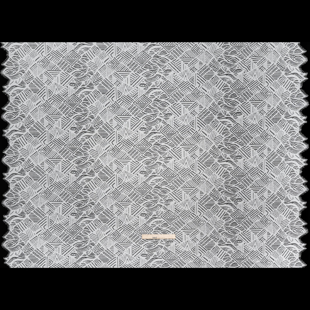 Raschel Lace with Organic Finished Edges - Ivory Geometry and Leaves