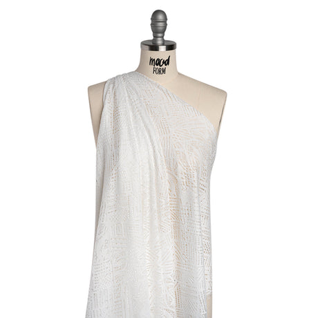Raschel Lace with Organic Finished Edges - Ivory Geometry and Leaves