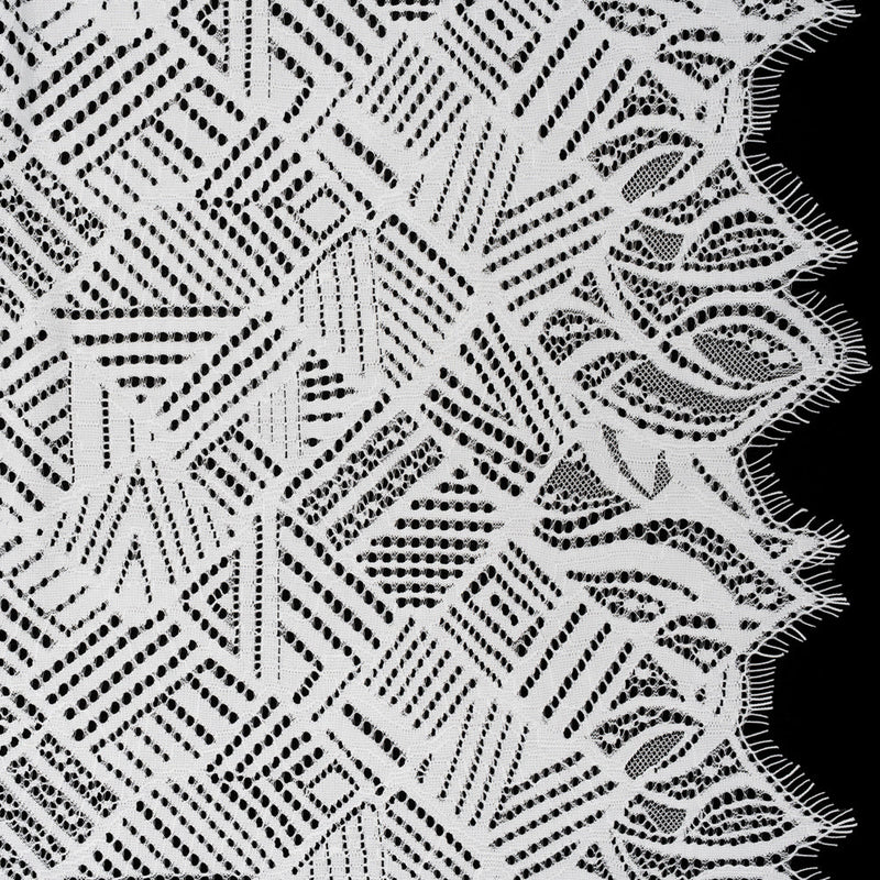 Raschel Lace with Organic Finished Edges - Ivory Geometry and Leaves