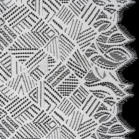 Raschel Lace with Organic Finished Edges - Ivory Geometry and Leaves