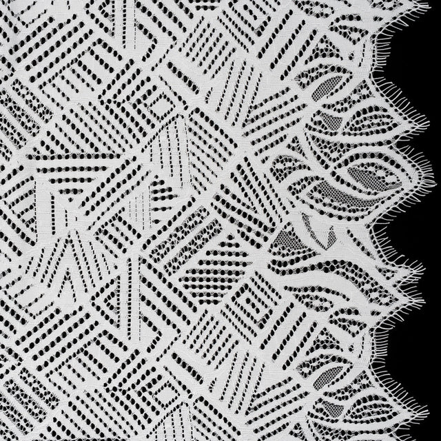 Raschel Lace with Organic Finished Edges - Ivory Geometry and Leaves