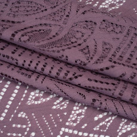 Raschel Lace with Organic Finished Edges - Amethyst Geometry and Leaves