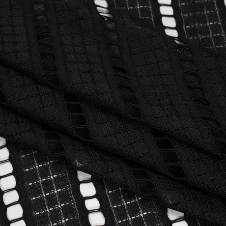 Corded Lace - Black Squares and Stripes