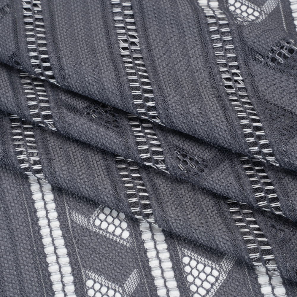 Corded Lace - Gray and Silver Geometric Stripes