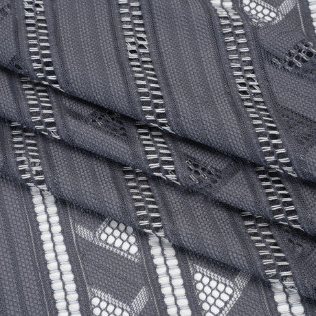 Corded Lace - Gray and Silver Geometric Stripes