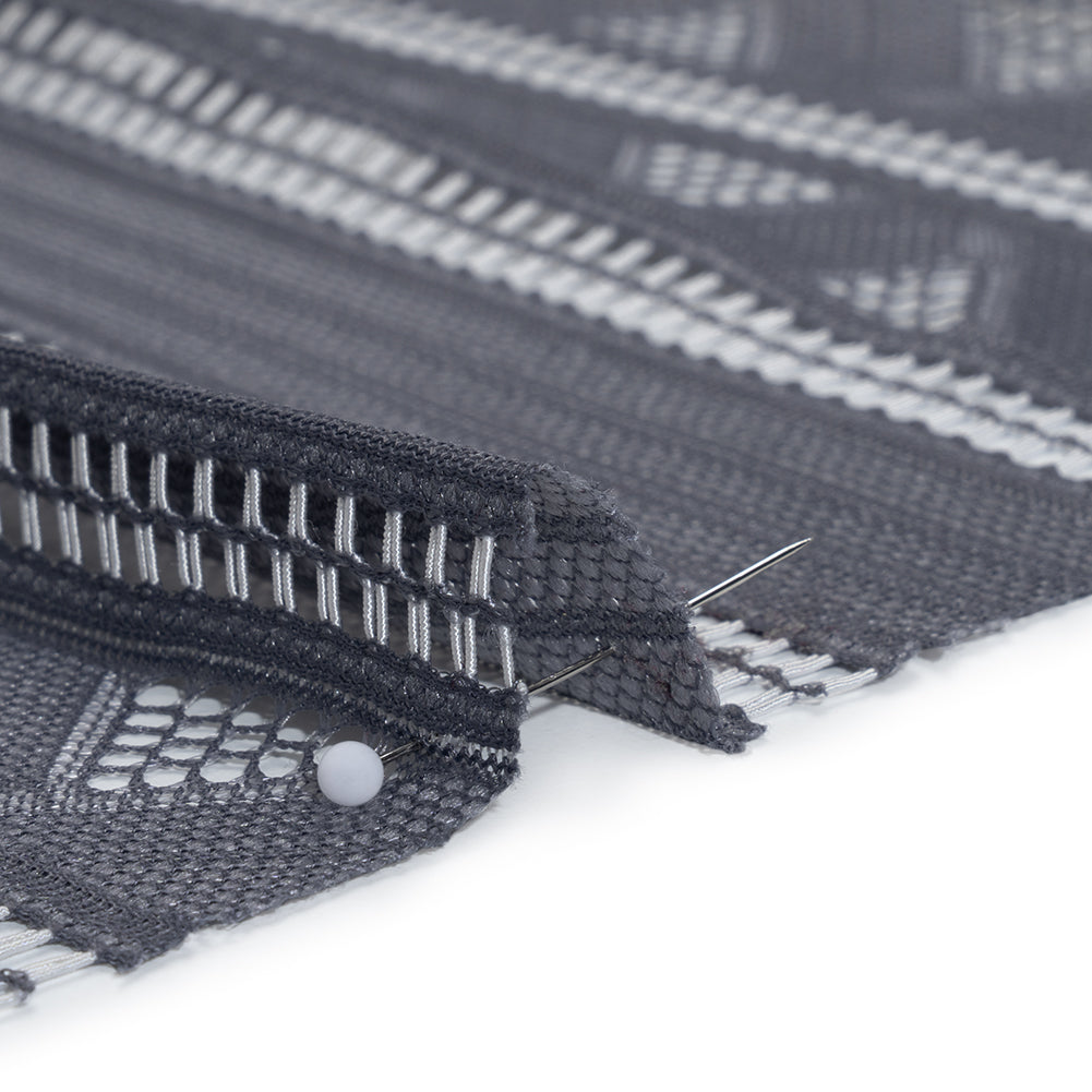 Corded Lace - Gray and Silver Geometric Stripes