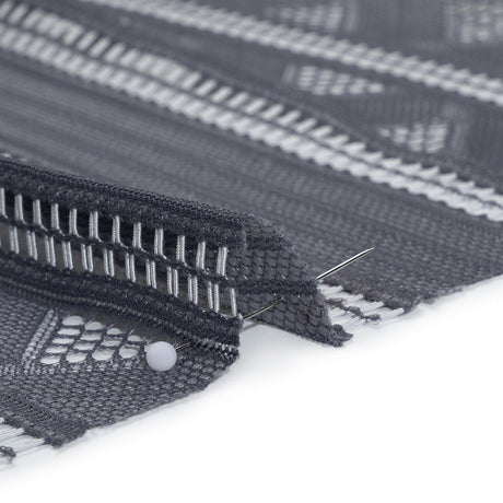 Corded Lace - Gray and Silver Geometric Stripes