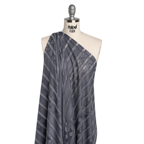 Corded Lace - Gray and Silver Geometric Stripes