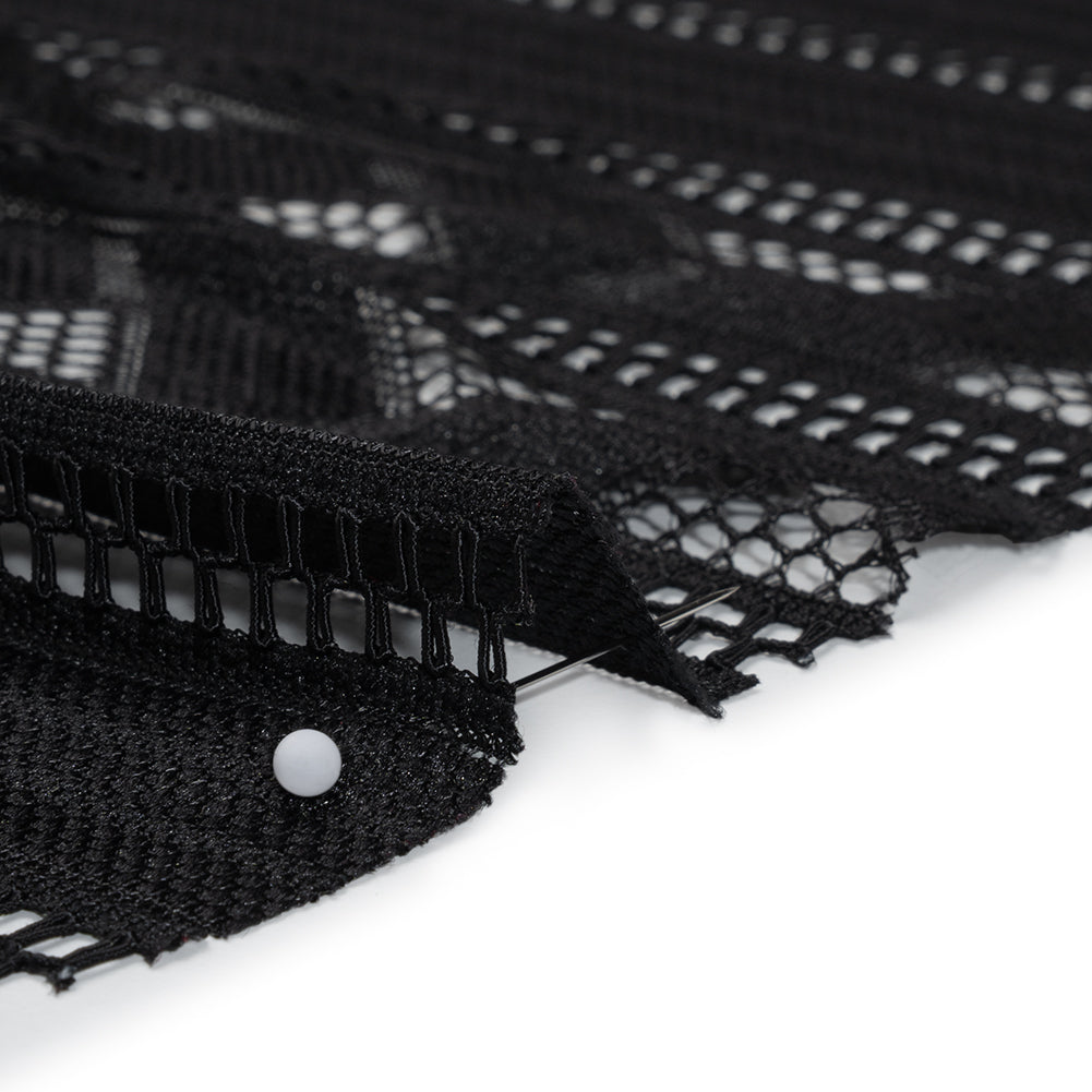 Corded Lace - Black Geometric Stripes