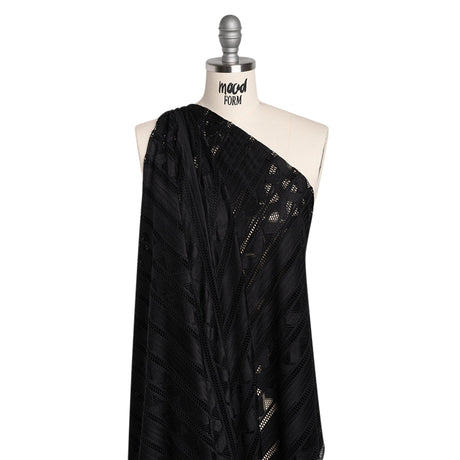 Corded Lace - Black Geometric Stripes