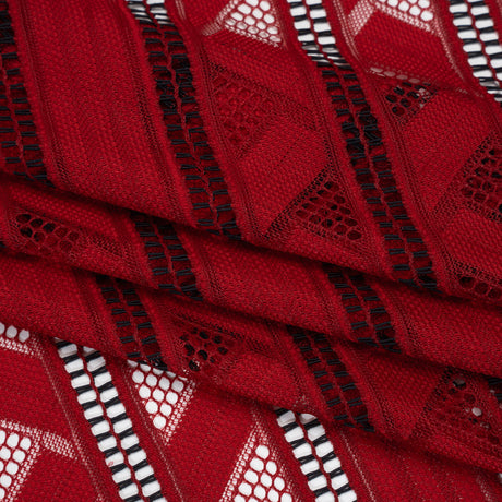Corded Lace - Red and Black Geometric Stripes