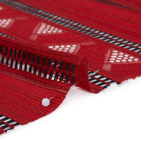 Corded Lace - Red and Black Geometric Stripes