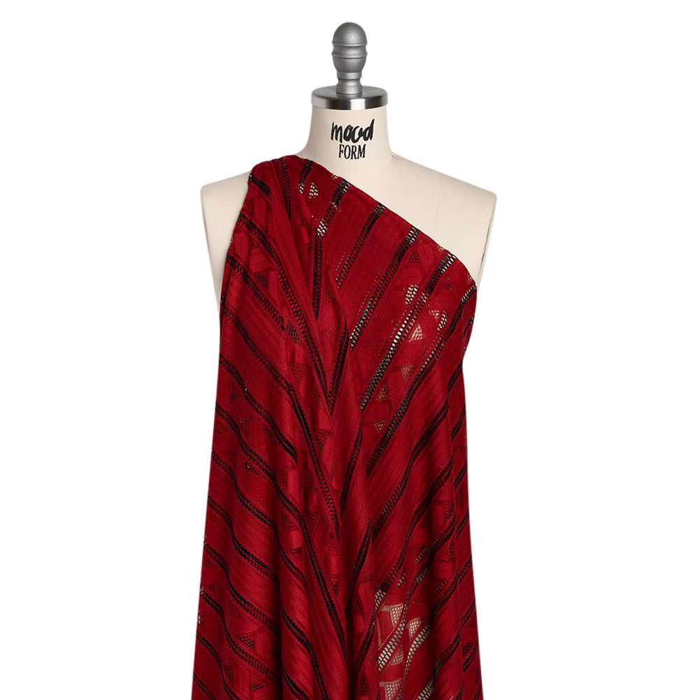 Corded Lace - Red and Black Geometric Stripes