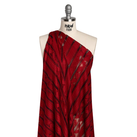 Corded Lace - Red and Black Geometric Stripes